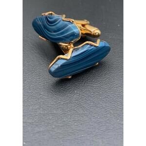 Vintage Anson Gold Tone And Oval Blue Agate Cufflinks Signed